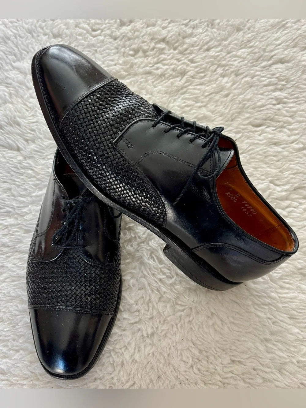 Allen Edmonds Lauderdale Black Leather Woven vamp Cap Toe Oxfords Shoes Sz 10.5D